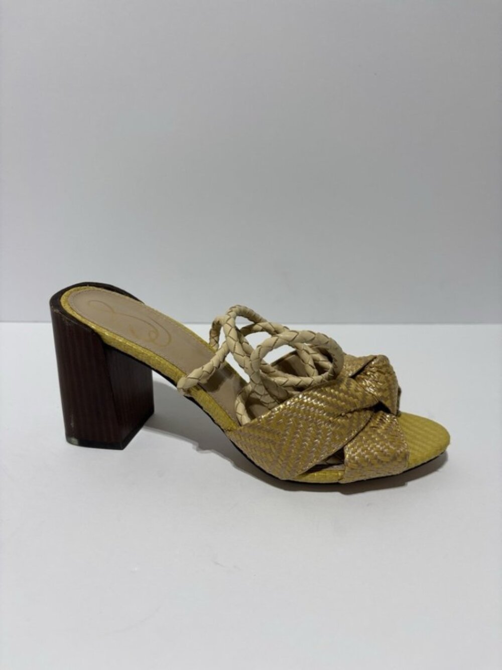 Sam Edelman Women’s Bodhi Block Heel Sandals Yellow Natural Weave, Size 7.5 M